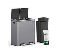 Dual Compartment Rubbish Bin - Plastic - Slate Grey - Soft Close, 2 x 30 L with Pedals and 15 Bin Bags
