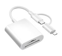 Dual Connectors Dual Slots SD Card Reader for iPhone iPad, Lightning & USB C to MicroSD/SD Card Viewer Camera Memory Card Reader USB C OTG Adapter for Devices with iOS/Android/Other System