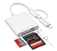 Dual Connectors Dual Slots SD Card Reader for iPhone iPad with Charging USB, Lightning & USB C MicroSD Camera Memory Card Reader for iPhone16/15/14/13/12/11/8/7 Series