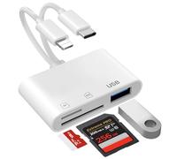 Dual Connectors SD Card Reader for iPhone & Android - 5-In-1 Lightning/USB-C SD/TF Memory Card Reader with USB OTG Port, Camera to iPhone Adapter for iPhone16/15/14/13/12/11,iPad,MacBook,Android,etc
