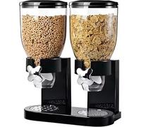 Dual Control Dry Food Cereal Dispenser, Storage Container, Round, 2L, Black and White