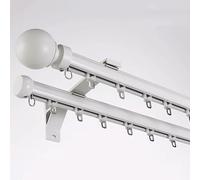 Dual Curtain Rod Set - Gold Silver White Black Aluminum 2 Layer Track System for Sliding Curtains & Drapes Complete with Accessories 4.2m (13.8ft) Length