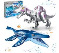 Dual Dinosaur Building Sets - Mosasaurus & Spinosaurus Toy for Kid Beginner | Compatible with Dinosaur Park World, Poseable Joints, Birthday Dino Building Toy Gifts for Kid Boys Girls 6+