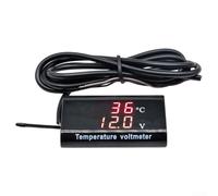 Dual Display LED Voltmeter and Temperature Sensor for DC12V Vehicles, Featuring 0 28 Inch Screen and Waterproof IPX6 Housing for Battery Monitoring (Red)
