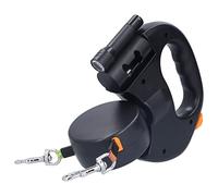 Dual Dog Retractable Leash, Automatic Double Headed 9.8ft Extendable Pet Leash with Flashlight and Bag Dispenser for 2 Large Dogs, Supports Up To 7kg Dogs