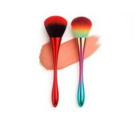 Dual Dome Powder Brush Set For Blush & Bronzer Application - 2 Pcs Soft Foundation & Finishing Makeup Brushes With Metallic Red & Rainbow Gradient Handles For Smooth, Even Blending
