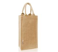 Dual Dou Burlap Jute Wine Bottle Bag with Soft Cotton Handles - Packaging for Wedding, Brown, (H)13"(L)6.7"(W)4"