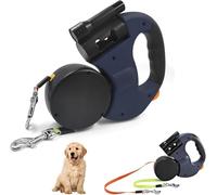 Dual Double Retractable Dog Lead and Leash for 2 Small Dogs - 10m Extendable 360° Tangle-Free with LED Light, One Button Control Break & Lock, Reflective Nylon Heavy Duty for Tangle Control (Blue)