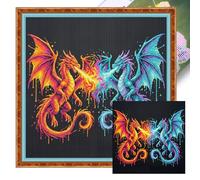 Dual Dragons Stamped Cross Stitch Kits for Adults, Full Embroidery Ecological Cotton Thread 14CT 2 Strands Stamped Cross Stitch Kits for Beginners, Home Wall Decor Gift 11.81x11.81 Inch