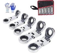 Dual-Drive Flex-Head Pocket Ratchet Set - 3/4" Inch Retractable Ratchets & Double Box End Wrenches 8mm-19mm 5/16in-3/4in for Versatile Repairs