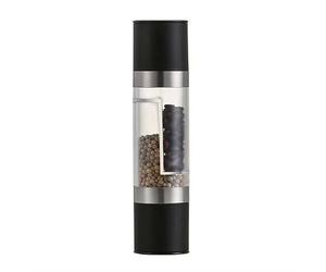 Dual-End Salt and Pepper Grinder Set - 2-in-1 Manual Spice Mill with Adjustable Ceramic Blades, Stainless Steel Body for Sea Salt, Black & White Pepper, Sichuan Peppercorns (Black Plastic)