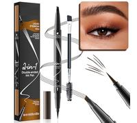 Dual-Ended Brow Pen for 3D Natural Look, Microblading Eyebrow Pencil Features Ultra-Fine Strokes, Waterproof, Long-Lasting Formula for Flawless Brows, Suitable for All-Day Wear, Dark Brown