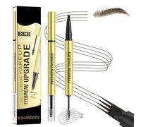 Dual-Ended Eyebrow Pencil & Eyebrow Gel, 2 In 1 Eyebrows Pen, 4-Fork Tip Brow Pencil, Long-Lasting Eye Brow Pencils For Natural Looking Defined Eyebrows, Black Brown