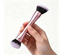 Dual-Ended Foundation Brush: Round & Angled makeup brushes, 100% Vegan Synthetic Makeup Brush for Flawless Blending and Application of Liquid, Powder, Cream, Blush (Rose Gold Angled Dual-Ended)