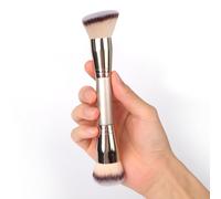 Dual-Ended Foundation Brush: Round & Angled Pro-Grade makeup brushes, 100% Vegan Synthetic Makeup Brush for Flawless Blending and Application of Liquid, Powder, Cream, Blush