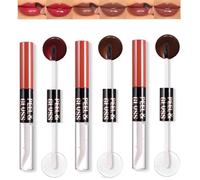 Dual-Ended Lip Gloss Set, 3 Shades with Clear Gloss and Applicators | Berry red, chocolate brown and nude brown colours, 2-step layered finish, for daytime make-up, evening looks and travel