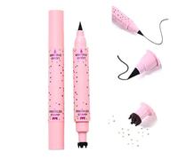 Dual-Ended Liquid Eyeliner and Freckle Stamp Pen for Precise Makeup Application - Fine Tip and Multi-Pronged Stamp for Facial Detailing and Sunkissed Looks in Various Shades Including Light Pink