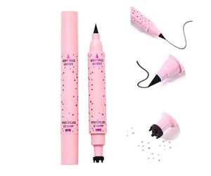Dual-Ended Liquid Eyeliner and Freckle Stamp Pen for Precise Makeup Application - Fine Tip and Multi-Pronged Stamp for Facial Detailing and Sunkissed Looks in Various Shades Including Light Pink