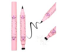 Dual-Ended Liquid Eyeliner Pen with Fine Tip and Freckle Stamp - Waterproof Smudge Proof Long Lasting Black Eyeliner for Precise Eye Line Application and Natural Fake Freckle Makeup Beauty Tool