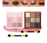 Dual-Ended Sponge Brush Eyeshadow Palette - Nine Colour Matte, Shimmer And Glitter Eye Makeup For Women And Teen Girls In Pink And Earth Tones For Everyday Wear And Special Occasions, Highly