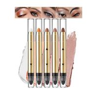 Dual-Ended Waterproof Cream Eyeshadow Sticks with Sponge Tips for Smudge-Proof Metallic Finish - Set of Five Shimmer Shades Including White, Orange, Bronze, Rose Gold and Brown for Easy Blending