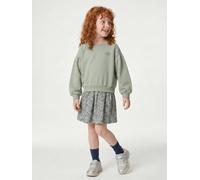 Dual Fabric Dress for Girls sage green