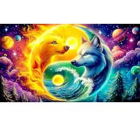 Dual-Faced-Wolf-in-Fantasy-Garden Jigsaw Puzzles for Adults: 1000-Piece Recycled Cardboard Decoration 38x26cm/1000pcs