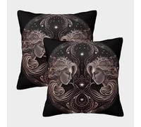Dual Female Faces-mystical Celestial Art Pillow Covers 2 Pack Cozy Pillowcases Art Cushion Case with Zipper Decorative Sofa for Living Room Bedroom 40x40cm
