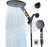 Dual Filtered Shower Heads Combo, High Pressure Rain Shower Head with Handheld Spray Built-in Power Wash, Dual Handheld Shower Head for Hard Water, Remove Chlorine for Healthier Skin-Black