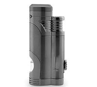 Dual-fire direct-injection windproof blue flame butane lighter with a transparent window. Open the lid and press to ignite. Suitable for business gifts (fuel not included)(Chrome)