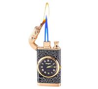 Dual Flame Butane Lighter, Creative Dial Inflatable Lighter 2 in 1 Windproof Portable Adjustable Refillable, Metal Lighter for BBQ, BBQ, Fireplace, Camping, Gifts (Color : A)