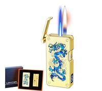 Dual-Flame Butane Lighter, Windproof and Rechargeable, Adjustable Flame, Suitable for Outdoor Use, Multiple Ignition Methods, Ideal for Gifts