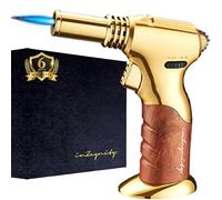 Dual Flame Butane Torch Gun - Refillable Handheld Mini Blow Torch for Cooking, Crème Brûlée, Welding, Soldering, Resin Art - Adjustable Flame & Ignition Lock-Limited Gold Brown by inZaynity