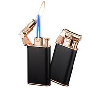 Dual Flame Jet Lighter - Windproof With Adjusting Tool, Torch Design, Refillable Butane for Candle, BBQ, Kitchen, Camping (Gas Not Included) - Black