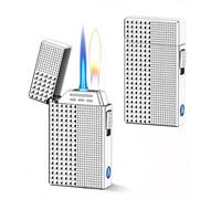 Dual Flame Lighter - Voice Activated, Windproof Design, Multiple Ignition Modes, Transparent Fuel Window, Durable Zinc Alloy Body for Outdoor Use