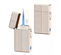 Dual Flame Lighter - Voice Activated, Windproof Design, Multiple Ignition Modes, Transparent Fuel Window, Durable Zinc Alloy Body for Outdoor Use