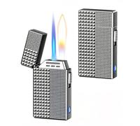 Dual Flame Lighter - Voice Activated, Windproof Design, Multiple Ignition Modes, Transparent Fuel Window, Durable Zinc Alloy Body for Outdoor Use