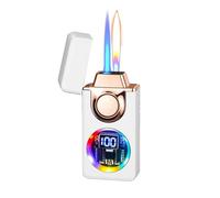Dual Flame Lighter, Windproof, Adjustable Flame Size, Portable, Butane Refillable, Transparent Window, Ideal for Candles, Camping and Outdoor Use