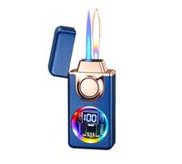 Dual Flame Lighter, Windproof, Adjustable Flame Size, Portable, Butane Refillable, Transparent Window, Ideal for Candles, Camping and Outdoor Use