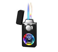 Dual Flame Lighter, Windproof, Adjustable Flame Size, Portable, Butane Refillable, Transparent Window, Ideal for Candles, Camping and Outdoor Use