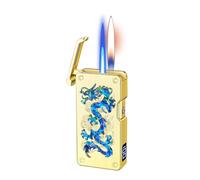 Dual Flame Lighter, Windproof and Butane Rechargeable, Multiple Ignition Methods, Transparent Gas Chamber, Ideal for Indoor and Outdoor Use, Great Gift for Men
