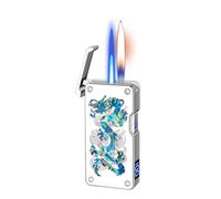 Dual Flame Lighter, Windproof and Butane Rechargeable, Multiple Ignition Methods, Transparent Gas Chamber, Ideal for Indoor and Outdoor Use, Great Gift for Men