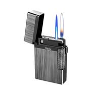 Dual Flame Lighter, Windproof Butane Gas 2-in-1 Refillable Lighter with Adjustable Soft & Jet Flames for Indoor Outdoor Use, Ideal for Gifts