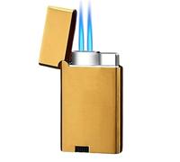 Dual flame retro metal flip-top butane lighter, triple flame adjustable size and freely switchable lighter, refillable gas multi-functional portable lighter, suitable for candle fireplaces (butane not