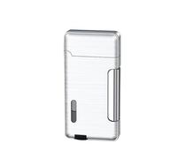 Dual Flame Torch Butane Windproof Lighter Cool Jet Flame, with Visible Fuel Window, Refillable Lighter for Men, Women, Gifts(Silver)