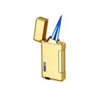 Dual Flame Torch Butane Windproof Lighter Cool Jet Flame, with Visible Fuel Window, Refillable Lighter for Men, Women, Gifts(Gold)