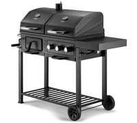 Dual Fuel BBQ Charcoal or Gas with Warming Rack and Fold Down Shelf VonHaus Black One Size