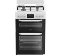 Hotpoint HDD6GDC2W White 60cm Dual Fuel Freestanding Double Cooker With Glass Lid