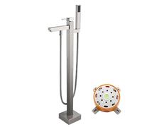 Dual-Function 360-degree Rotating Floor-Standing Bathtub Faucet, Large Flow Shower Faucet Set, Hot and Cold Mixed Water, Single Handle, Dual Control with Embedded Box (Chrome)