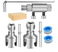 Dual Function Pipe Threading Tool Kit For Internal And External On Ppr Pvc Plastic Mpp Materials With Extractor Head For Gas Line Plumbing Auto Repair Silver 1/2 And 3/4 Inch